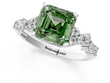 White gold Fancy Green Asscher Cut Diamond Scattered Round Accent Ring with Prong Setting_14