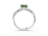 White gold Fancy Green Asscher Cut Diamond Scattered Round Accent Ring with Prong Setting_16