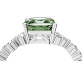White gold Fancy Green Asscher Cut Diamond Scattered Round Accent Ring with Prong Setting_17