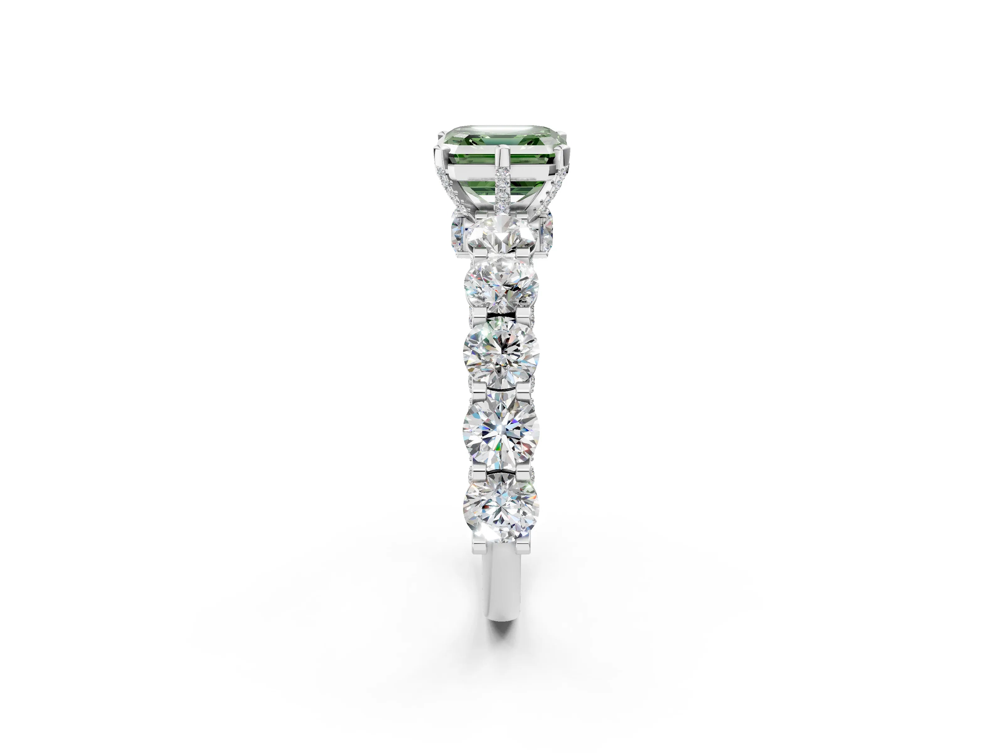 White gold Fancy Green Asscher Cut Diamond Side Stone Engagement Ring with Four-Prong Setting_26