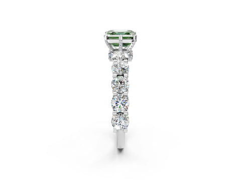 White gold Fancy Green Asscher Cut Diamond Side Stone Engagement Ring with Four-Prong Setting_26