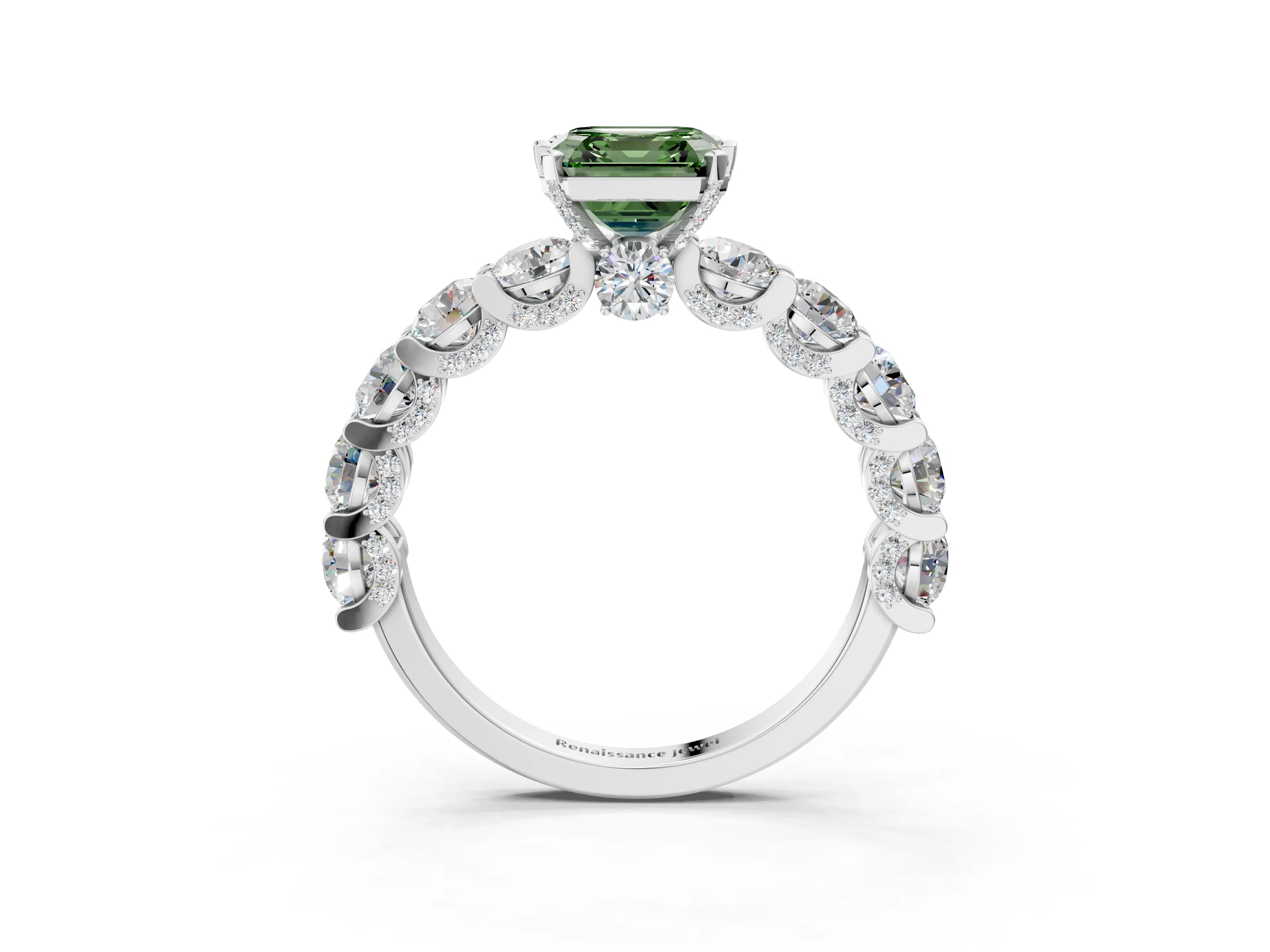 White gold Fancy Green Asscher Cut Diamond Side Stone Engagement Ring with Four-Prong Setting_27