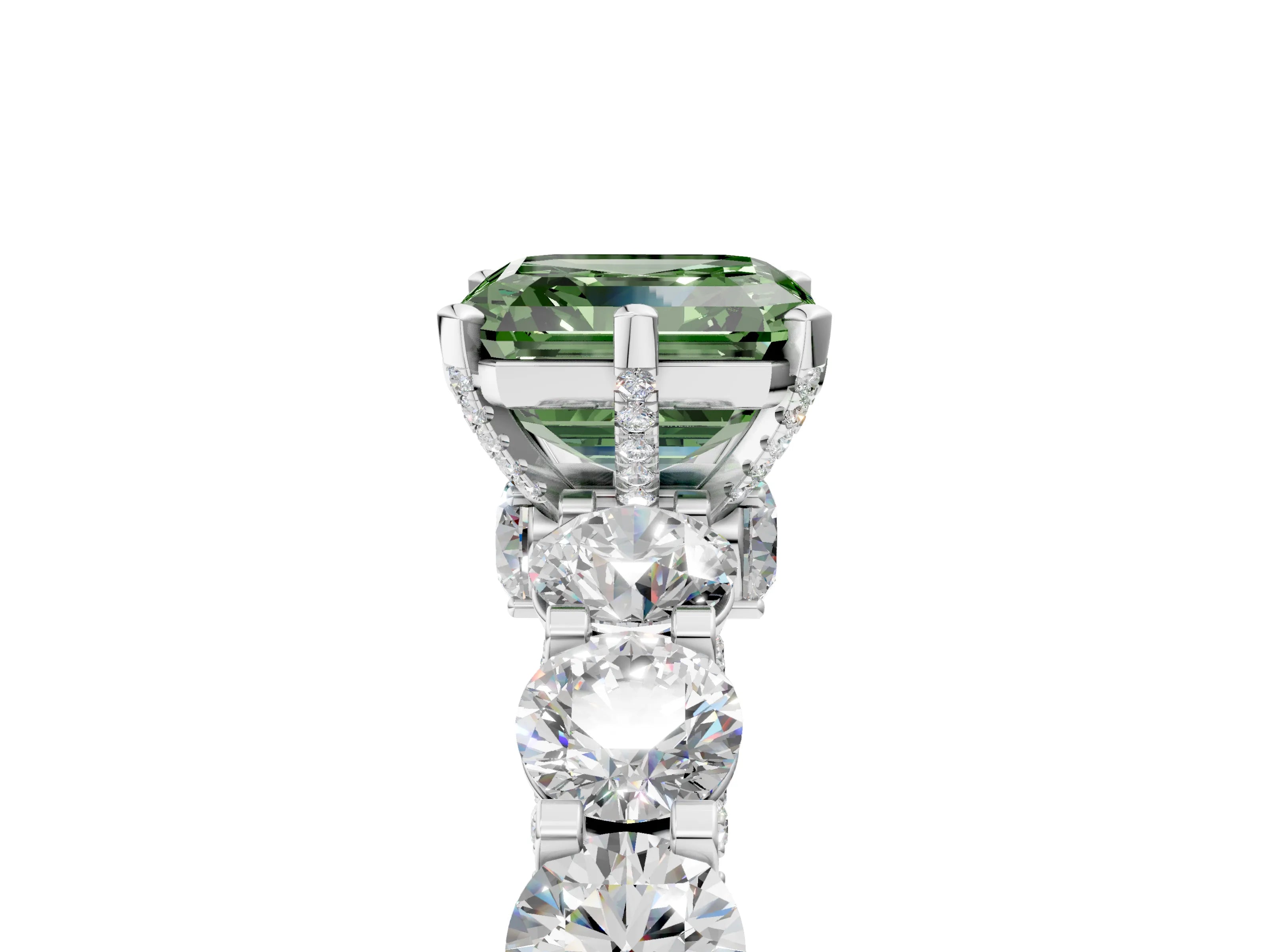 White gold Fancy Green Asscher Cut Diamond Side Stone Engagement Ring with Four-Prong Setting_29