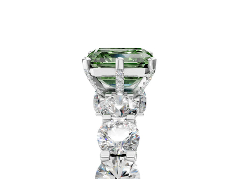 White gold Fancy Green Asscher Cut Diamond Side Stone Engagement Ring with Four-Prong Setting_29