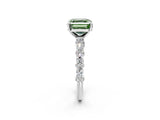 White gold Fancy Green Asscher Cut Diamond Side Stone Solitaire Ring with Round  and Four-Prong Setting_14