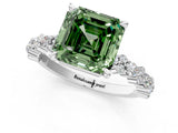 White gold Fancy Green Asscher Cut Diamond Side Stone Solitaire Ring with Round  and Four-Prong Setting_81