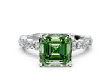 White gold Fancy Green Asscher Cut Diamond Side Stone Solitaire Ring with Round  and Four-Prong Setting_82