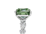 White gold Fancy Green Asscher Cut Diamond Side Stone Solitaire Ring with Round  and Four-Prong Setting_85