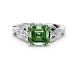 White gold Fancy Green Asscher Cut Diamond Solitaire Celtic Knot Ring with Four-Prong Setting_29