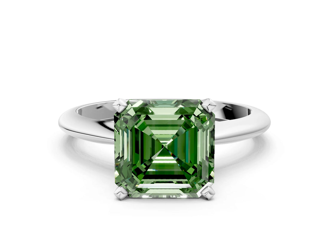 White gold Fancy Green Asscher Cut Diamond Solitaire Engagement Ring with Classic Band and Four-Prong Setting_29