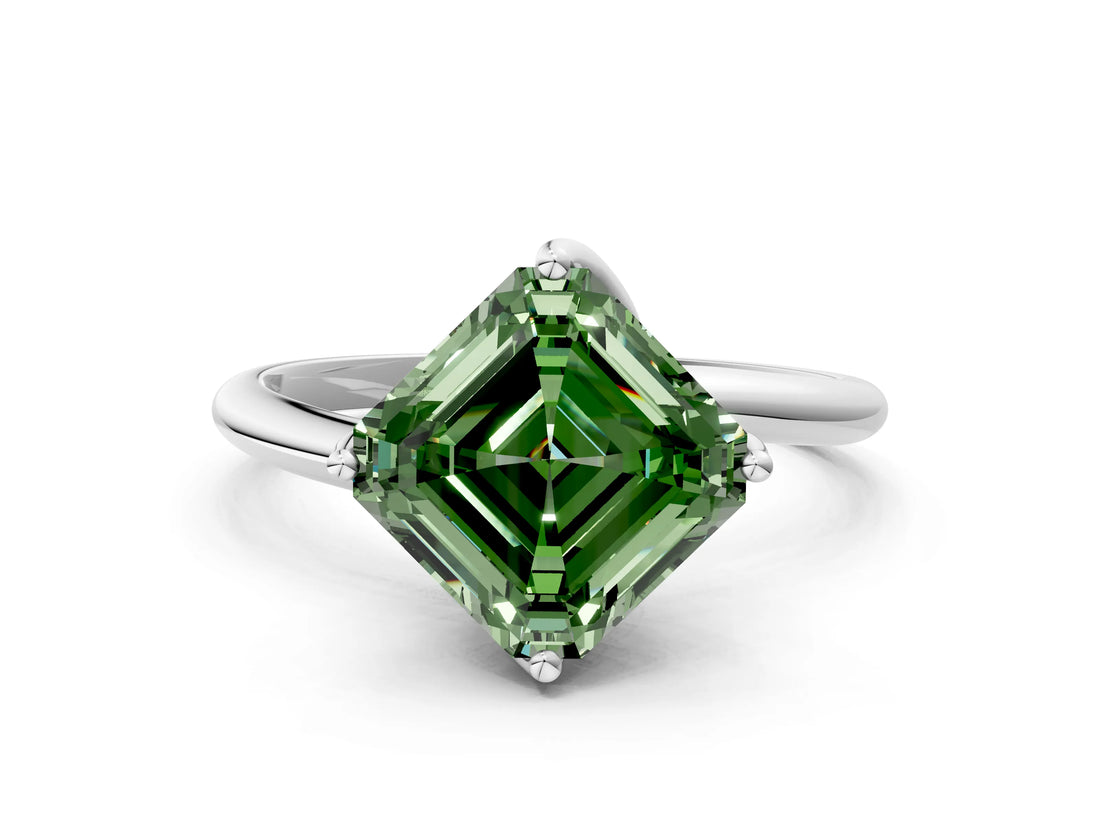 White gold Fancy Green Asscher Cut Diamond Solitaire Engagement Ring with Four-Prong Setting and Classic Band_80