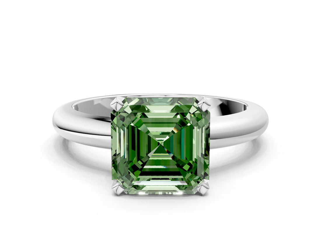 White gold Fancy Green Asscher Cut Diamond Solitaire Engagement Ring with Round Band and Four-Prong Setting_113