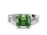 White gold Fancy Green Asscher Cut Diamond Solitaire Engagement Ring with Twisted Pavé Band and Four-Prong Setting_85