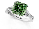 White gold Fancy Green Asscher Cut Diamond Solitaire Engagement Ring with Twisted Pavé Band and Four-Prong Setting_91