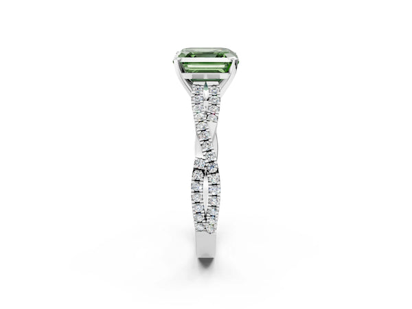 White Gold Asscher Cut Twisted Pave Engagement Ring Setting for Fancy Green Center