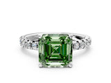 White gold Fancy Green Asscher Cut Diamond Solitaire Pavé Engagement Ring with Round Band and Prong Setting_12