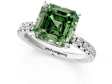 White gold Fancy Green Asscher Cut Diamond Solitaire Pavé Engagement Ring with Round Band and Prong Setting_13