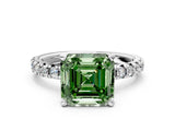 White gold Fancy Green Asscher Cut Diamond Solitaire Pavé Engagement Ring with Round Band and Prong Setting_48