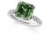 White gold Fancy Green Asscher Cut Diamond Solitaire Pavé Engagement Ring with Round Band and Prong Setting_49