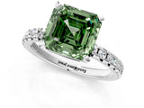 White gold Fancy Green Asscher Cut Diamond Solitaire Pavé Engagement Ring with Round Band and Prong Setting_97