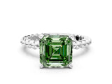 White gold Fancy Green Asscher Cut Diamond Solitaire Ring with Beaded Band and Prong Setting_112
