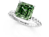 White gold Fancy Green Asscher Cut Diamond Solitaire Ring with Beaded Band and Prong Setting_113