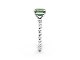 White gold Fancy Green Asscher Cut Diamond Solitaire Ring with Beaded Band and Prong Setting_114