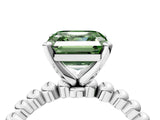 White gold Fancy Green Asscher Cut Diamond Solitaire Ring with Beaded Band and Prong Setting_116