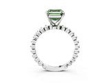 White gold Fancy Green Asscher Cut Diamond Solitaire Ring with Beaded Band and Prong Setting_120