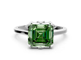 White gold Fancy Green Asscher Cut Diamond Solitaire Ring with Flower Prong Setting and Classic Band_21