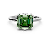 White gold Fancy Green Asscher Cut Diamond Solitaire Ring with Flower Prong Setting and Classic Band_27