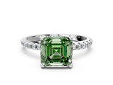 White gold Fancy Green Asscher Cut Diamond Solitaire Ring with Four-Prong Setting and Pavé Band_3