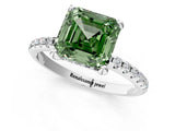 White gold Fancy Green Asscher Cut Diamond Solitaire Ring with Four-Prong Setting and Pavé Band_4