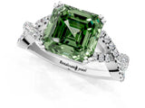 White gold Fancy Green Asscher Cut Diamond Solitaire Ring with Four-Prong Setting and Twisted Pavé Band_18