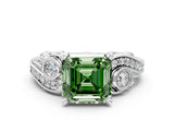 White gold Fancy Green Asscher Cut Diamond Solitaire Ring with Milgrain Pavé Band and Four-Prong Setting_86
