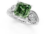 White gold Fancy Green Asscher Cut Diamond Solitaire Ring with Milgrain Pavé Band and Four-Prong Setting_90