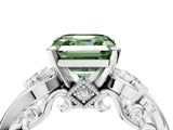 White gold Fancy Green Asscher Cut Diamond Solitaire Ring with Milgrain Pavé Band and Four-Prong Setting_93