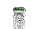 White gold Fancy Green Asscher Cut Diamond Solitaire Ring with Milgrain Pavé Band and Four-Prong Setting_94