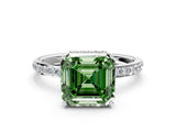 White gold Fancy Green Asscher Cut Diamond Solitaire Ring with Pavé Band and Hidden Halo_31