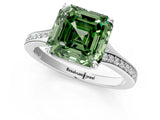 White gold Fancy Green Asscher Cut Diamond Solitaire Ring with Pavé Band and Prong Setting_13
