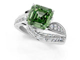 White gold Fancy Green Asscher Cut Diamond Solitaire Ring with Prong Setting and Twisted Pavé Band_25