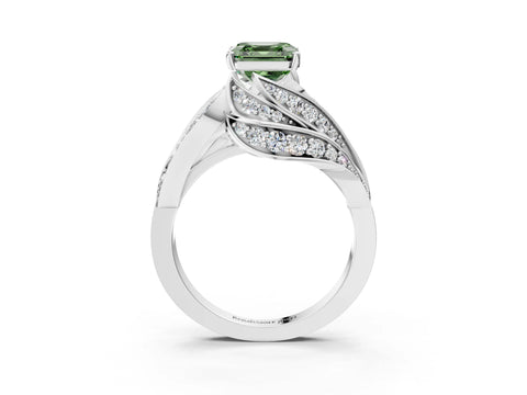 White gold Fancy Green Asscher Cut Diamond Solitaire Ring with Prong Setting and Twisted Pavé Band_27