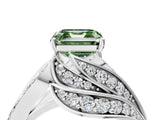 White gold Fancy Green Asscher Cut Diamond Solitaire Ring with Prong Setting and Twisted Pavé Band_28