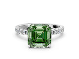White gold Fancy Green Asscher Cut Diamond Solitaire Ring with Round  Pavé Band and Four-Prong Setting_60