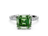 White gold Fancy Green Asscher Cut Diamond Solitaire Ring with Round  Pavé Band and Prong Setting_66