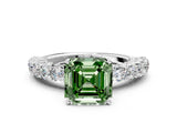 White gold Fancy Green Asscher Cut Diamond Solitaire Ring with Shared Prong Pavé Band and Four-Prong Setting_16