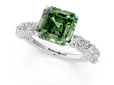 White gold Fancy Green Asscher Cut Diamond Solitaire Ring with Shared Prong Pavé Band and Four-Prong Setting_18