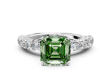 White gold Fancy Green Asscher Cut Diamond Solitaire Ring with Shared Prong Pavé Band and Four-Prong Setting_29