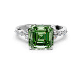 White gold Fancy Green Asscher Cut Diamond Solitaire Ring with Side Stones and Four-Prong Setting_65