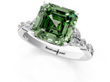 White gold Fancy Green Asscher Cut Diamond Solitaire Ring with Side Stones and Four-Prong Setting_66